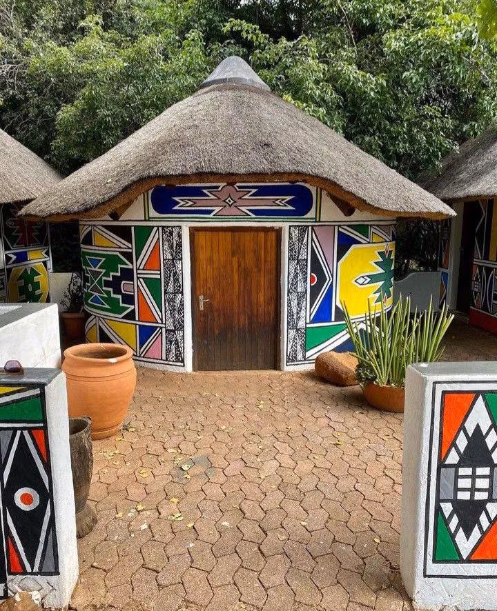 Ndebele geometric painted house photograph -