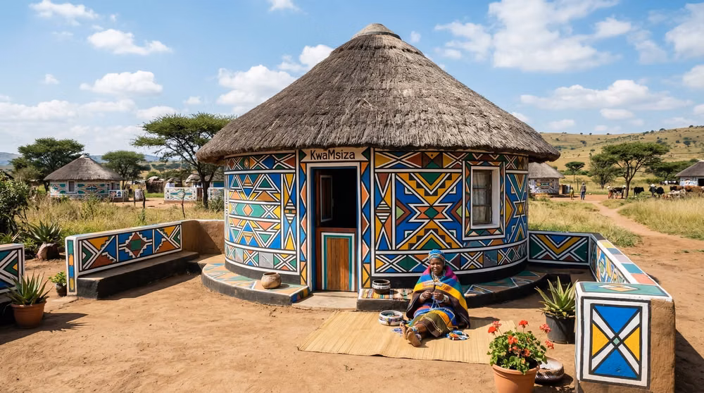 Ndebele geometric painted house photograph - Ndebele Painted House
These homes are more than shelter—they are painted with bold patterns that reflect identity and creativity.
#Ndebele #africanart
