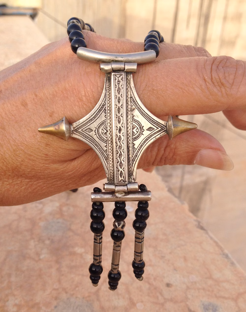 Tuareg silver jewelry macro photograph -