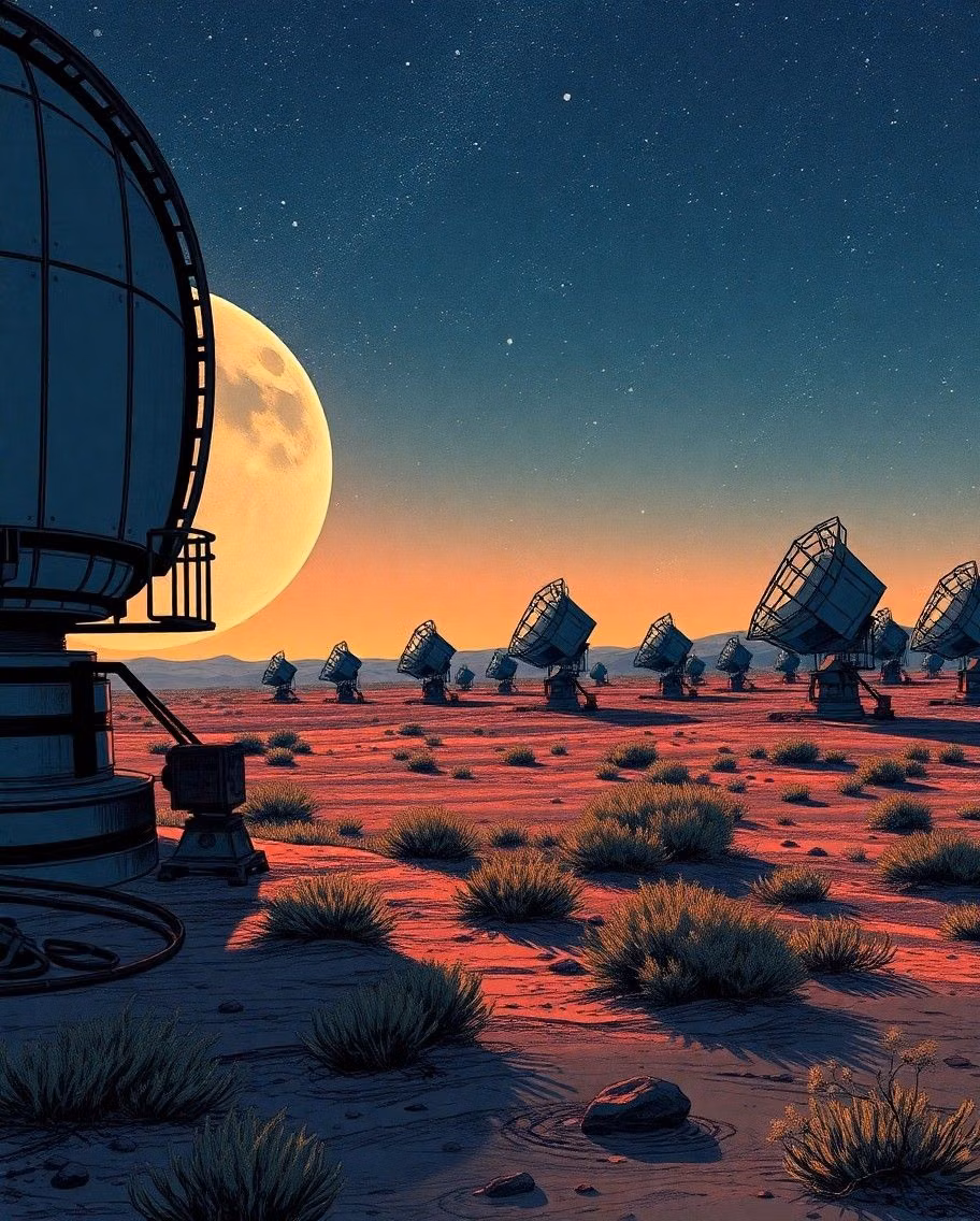 satellite antenna desert landscape photograph -