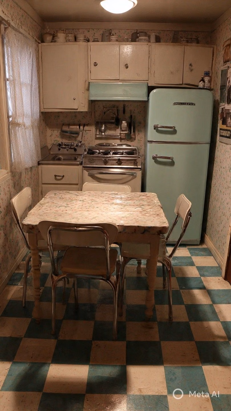1950s suburban kitchen interior photograph -