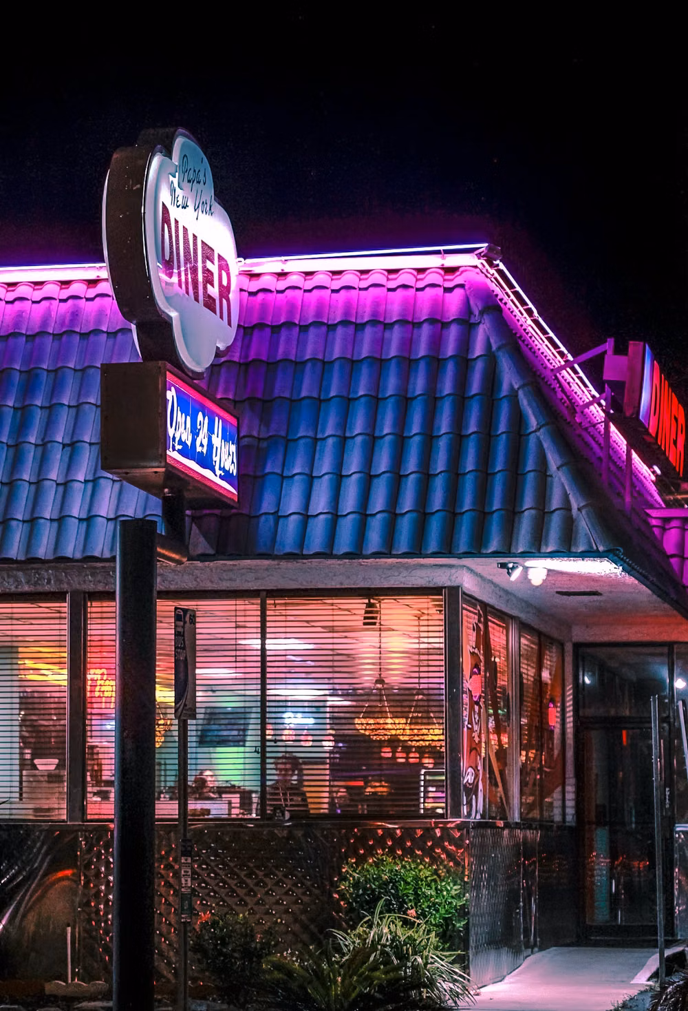 neon roadside diner night photograph -