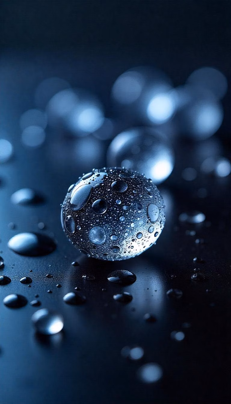 blue water droplets macro glossy photograph -
