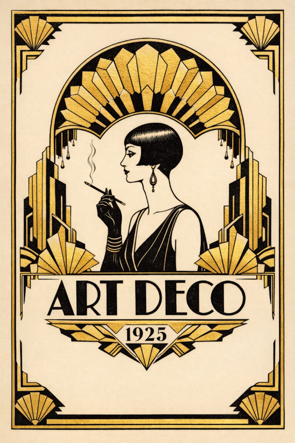 Art Deco aesthetic - Elevate your space with this stunning Art Deco 1925 wall print. Featuring a sophisticated 1920s profile with golden geometric fan motifs, this vintage poster brings timeless elegance to any room. Perfect for bohemian, glamorous, or retro interior design. High-quality printable art—ideal for living rooms, bedrooms, offices, or gallery walls. Instant digital download or premium museum-quality print.