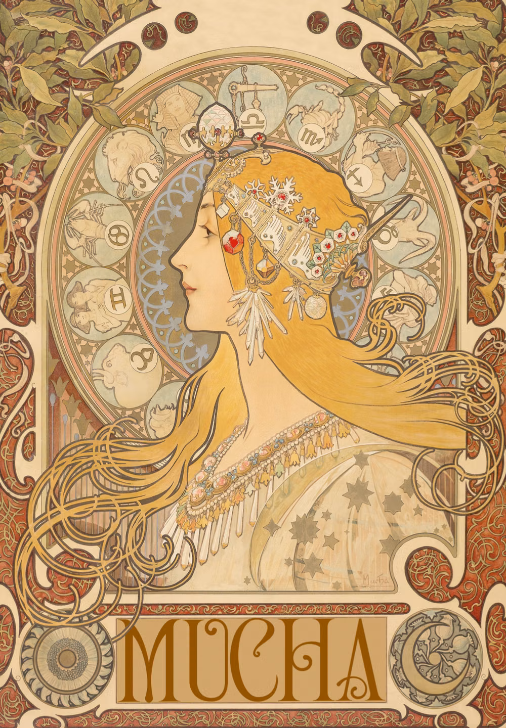 Art Nouveau aesthetic - 102 pages of art nouveau paintings by Alphonse Mucha. Alfons Maria Mucha, known internationally as Alphonse Mucha, was a Czech painter, illustrator and graphic artist, living in Paris during the Art Nouveau period, best known for his distinctly stylized and decorative theatrical posters, particularly those of Sarah Bernhardt. He produced illustrations, advertisements, decorative panels, and designs, which became among the best-known images of the period. In the second part of his career, at the age of 43, he returned to his homeland of Bohemia-Moravia region in Austria and devoted himself to painting a series of twenty monumental canvases known as The Slav Epic, depicting the history of all the Slavic peoples of the world, which he painted between 1912 and 1926. In 1928, on the 10th annive