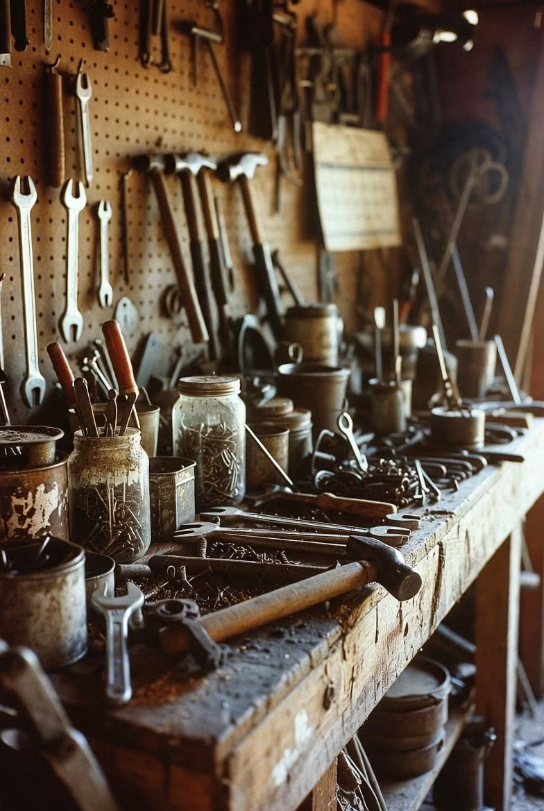 modernist metal workshop tools photograph -