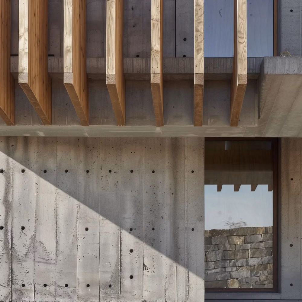 weathered plywood concrete formwork photograph - exploring details constructed from concrete and wood #imagine #midjourneyarchitect #midjourney #artificialintelligence #artificialarchitecture #artificialsketchbook #designboom #architecture #design #generativedesign #detail #concrete #wood