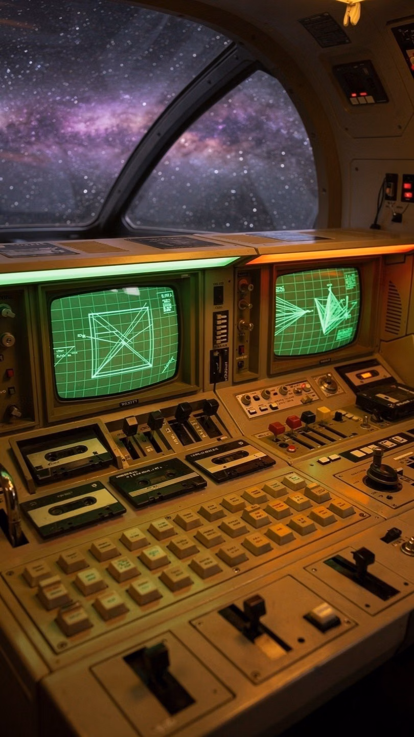 Cassette Futurism aesthetic - Looking for nostalgic 80s sci-fi concept art or immersive stream backgrounds? Download our high-resolution Cassette-Futurism Spaceship Interior Art Pack on Gumroad. Perfect for indie game developers, content creators, and desktop wallpapers. Click to download!