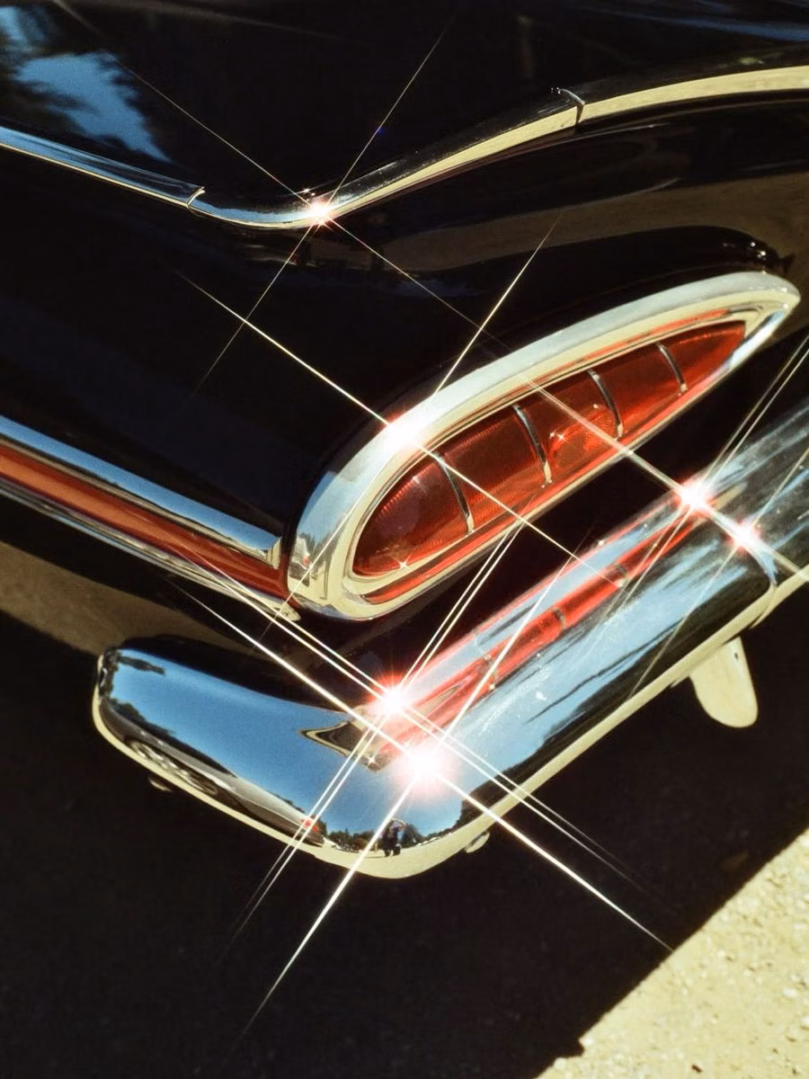 vintage chrome car bumper reflection close up -