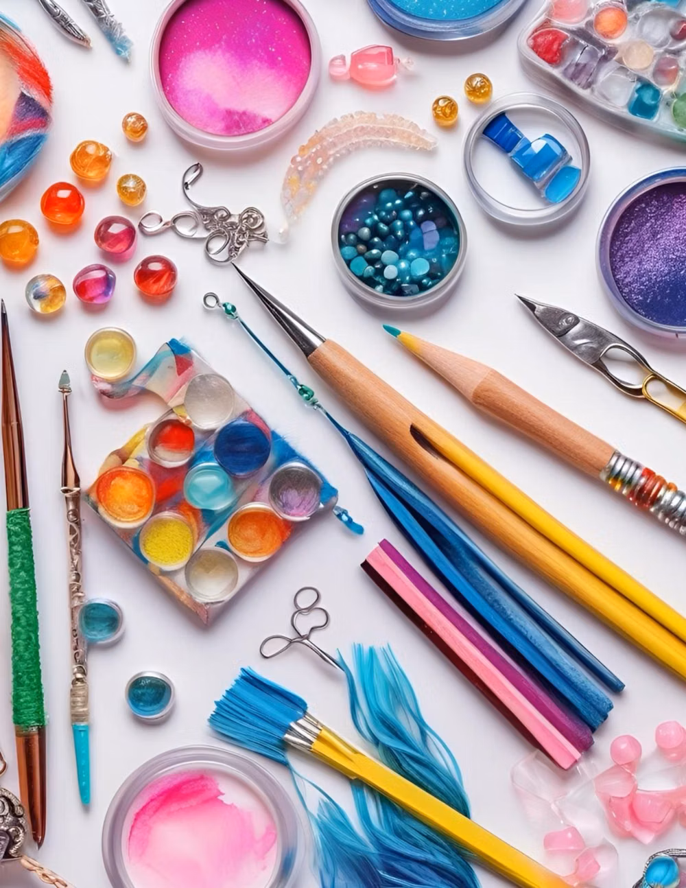 colorful clay modeling tools overhead photograph -