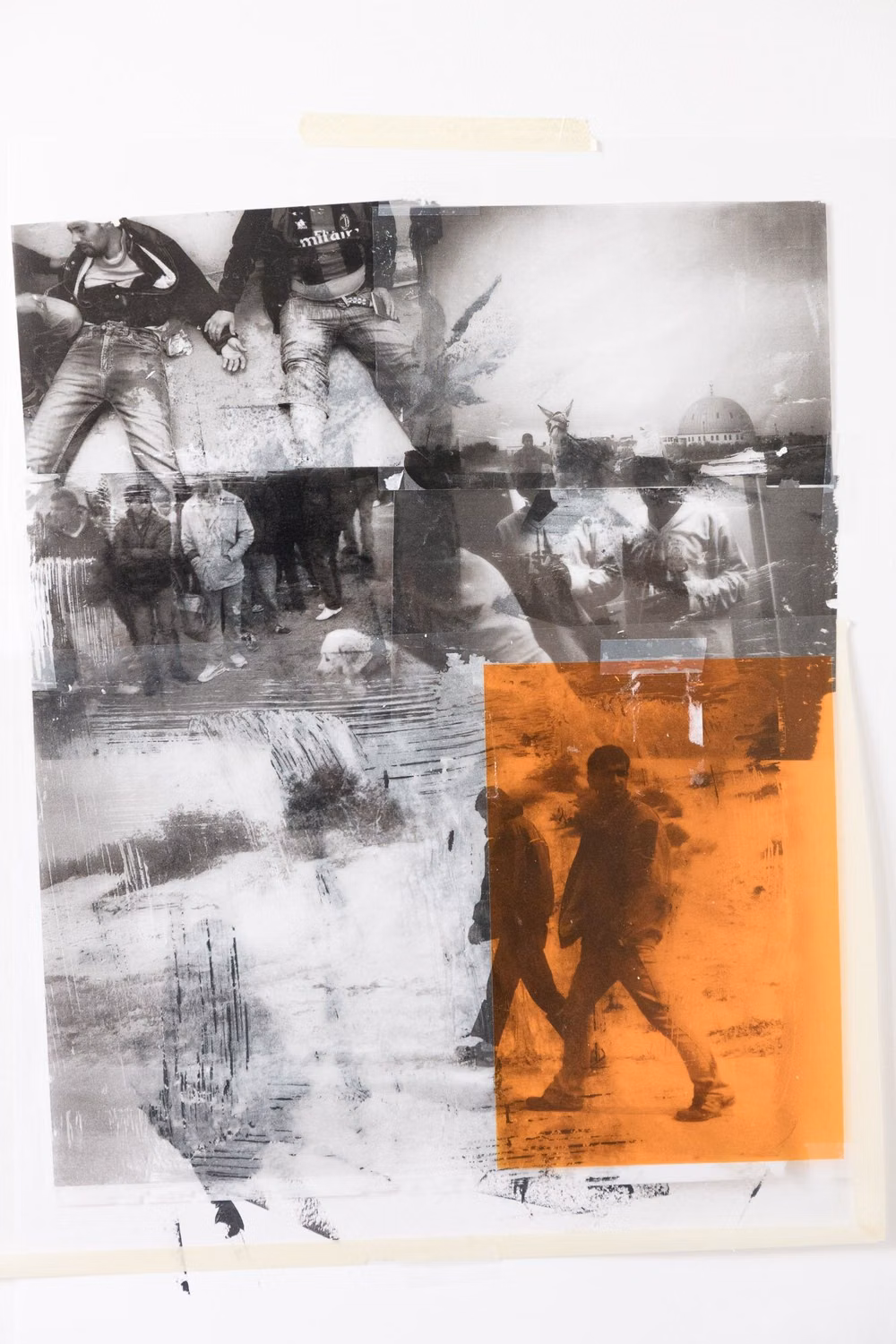 loose photographic contact prints overhead -
