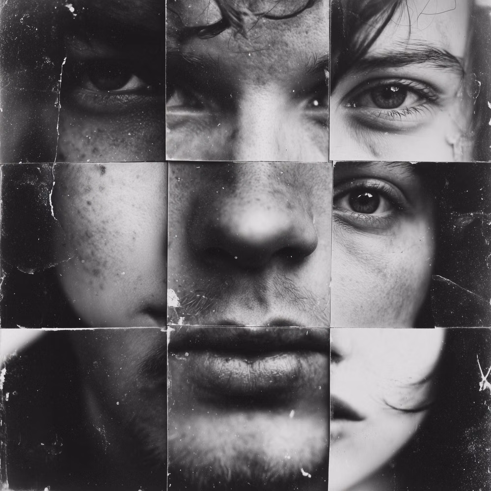 loose photographic contact prints overhead -