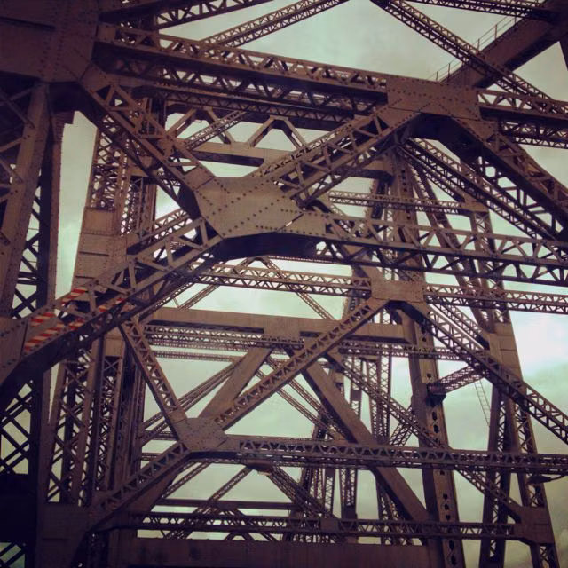 diagonal steel truss bridge photograph - Storey Bridge