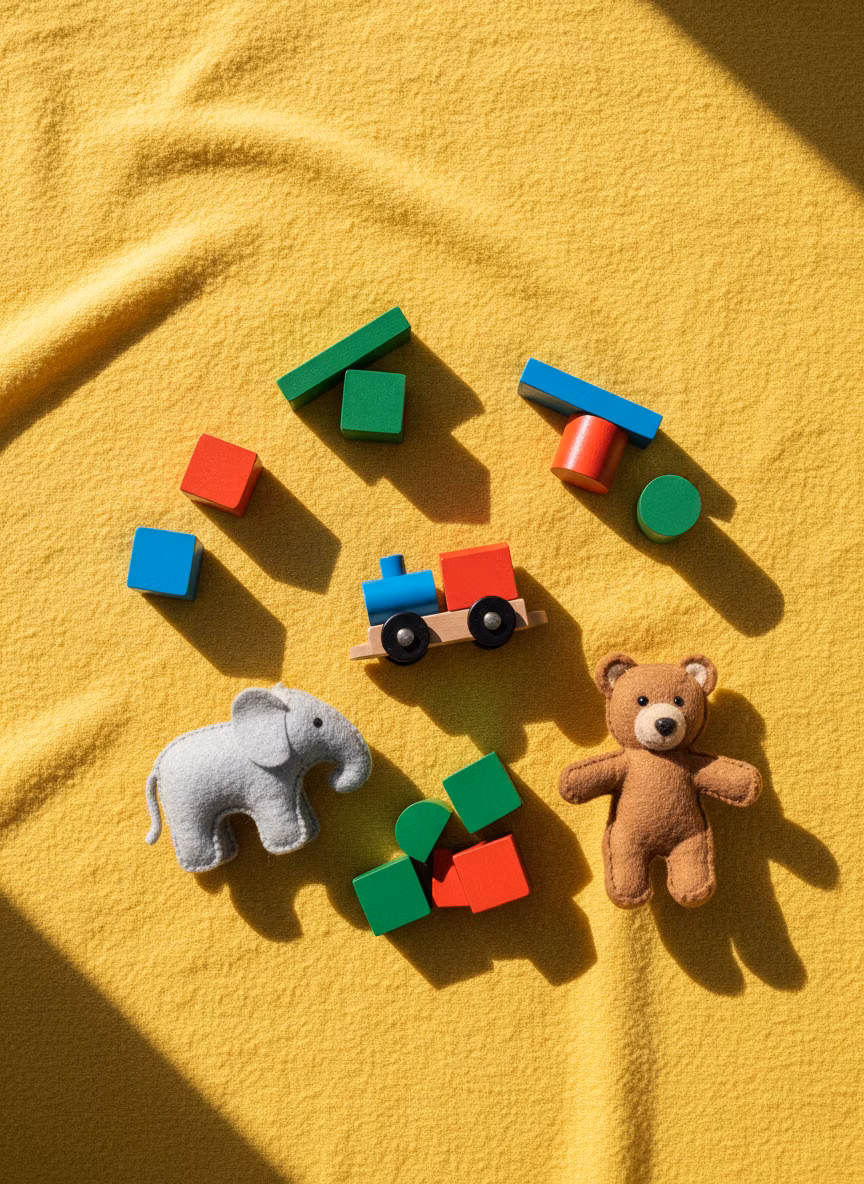 primary color wooden toys overhead photograph -