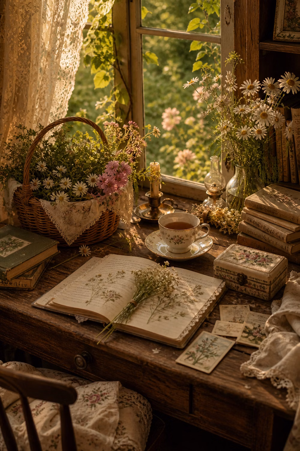 Cottagecore aesthetic - Golden light through lace curtains, fresh flowers on the table, and a quiet moment just for you. This is what slow living feels like - soft, peaceful, and beautifully simple. 🤍 Save this to create your own cozy cottagecore corner ✨ #cottagecoreaesthetic #slowliving #cozyhome #morningritual #vintagevibes #romanticizeyourlife #pinterestinspo #cozymoments