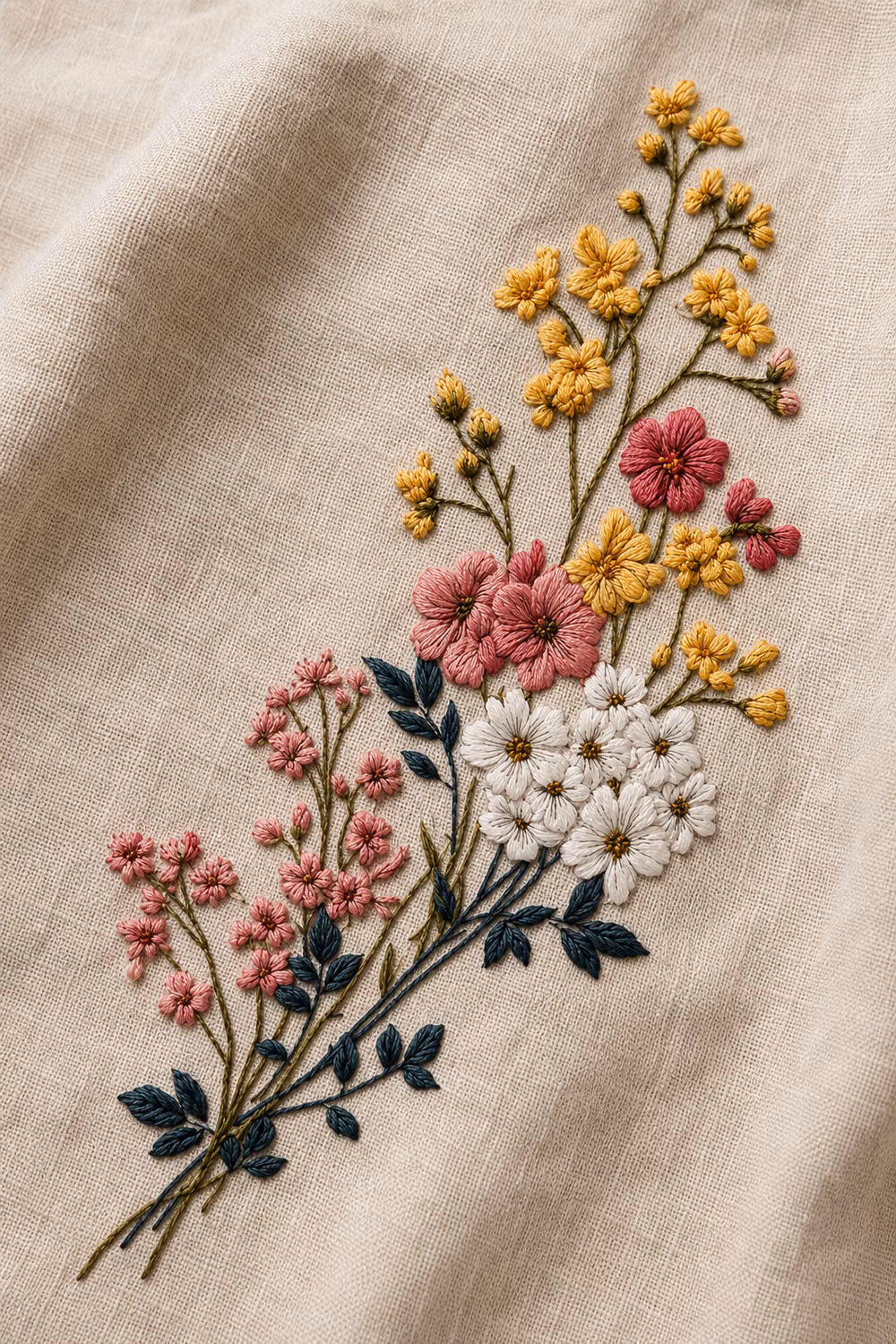 hand embroidery floral linen close up photograph - Botanical Embroidery Designs Book 3 is a digital PDF design archive featuring a curated collection of botanical embroidery motifs, floral line studies, leaf forms, decorative stems, borders, frames and broderie inspired textile patterns. This book is designed as a visual reference for embroidery lovers, textile designers, makers, surface pattern artists and anyone looking for floral motif inspiration for fabric based projects. Inside this digital book, you will find botanical inspired designs that may be used as creative references for hand embroidery, machine embroidery, broderie inspired work, linen napkins, table runners, kitchen towels, pillow covers, collars, necklines, blouse fronts, hoop art, fabric labels, keepsakes and decorative textile projects.