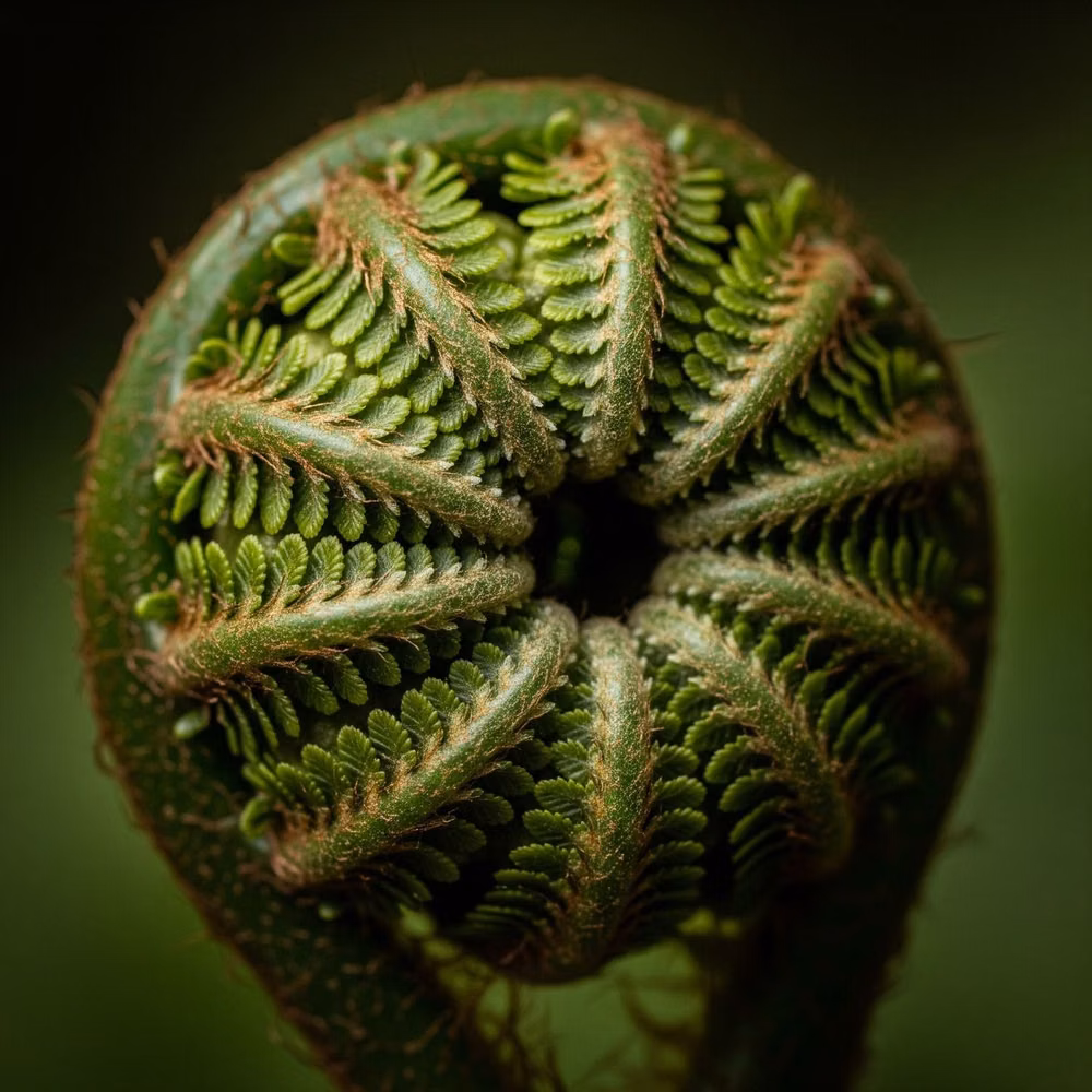 fractal fern spiral macro photograph - ๐ธ Behold the fern's fiddlehead: a perfect, ancient spiral uncoiling into being. This isn't just growth; it's a demonstration of universal patterns, a blueprint of how life organically expands from a concentrated point. It makes you consider that true progress often involves patiently uncoiling, revealing layers, and trusting the inherent design within. Where in your life are you recognizing your own perfect unfolding? #FernFiddlehead #AncientGrowth #UnfoldingPotential #NaturePatterns ...