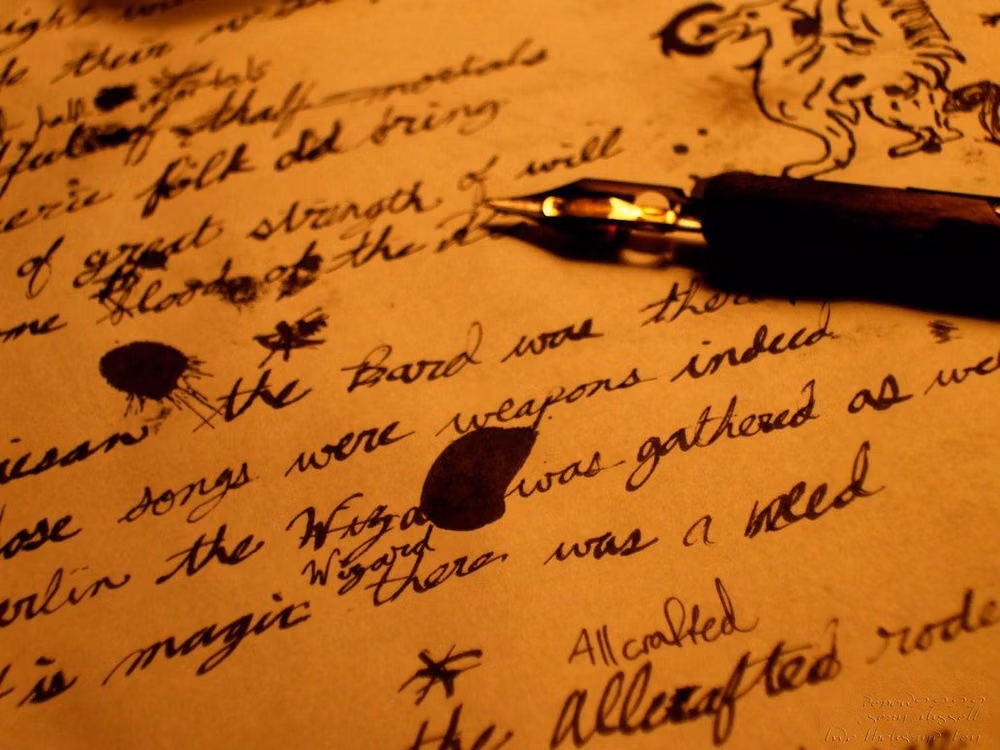 black fountain pen ink manuscript photograph - ink