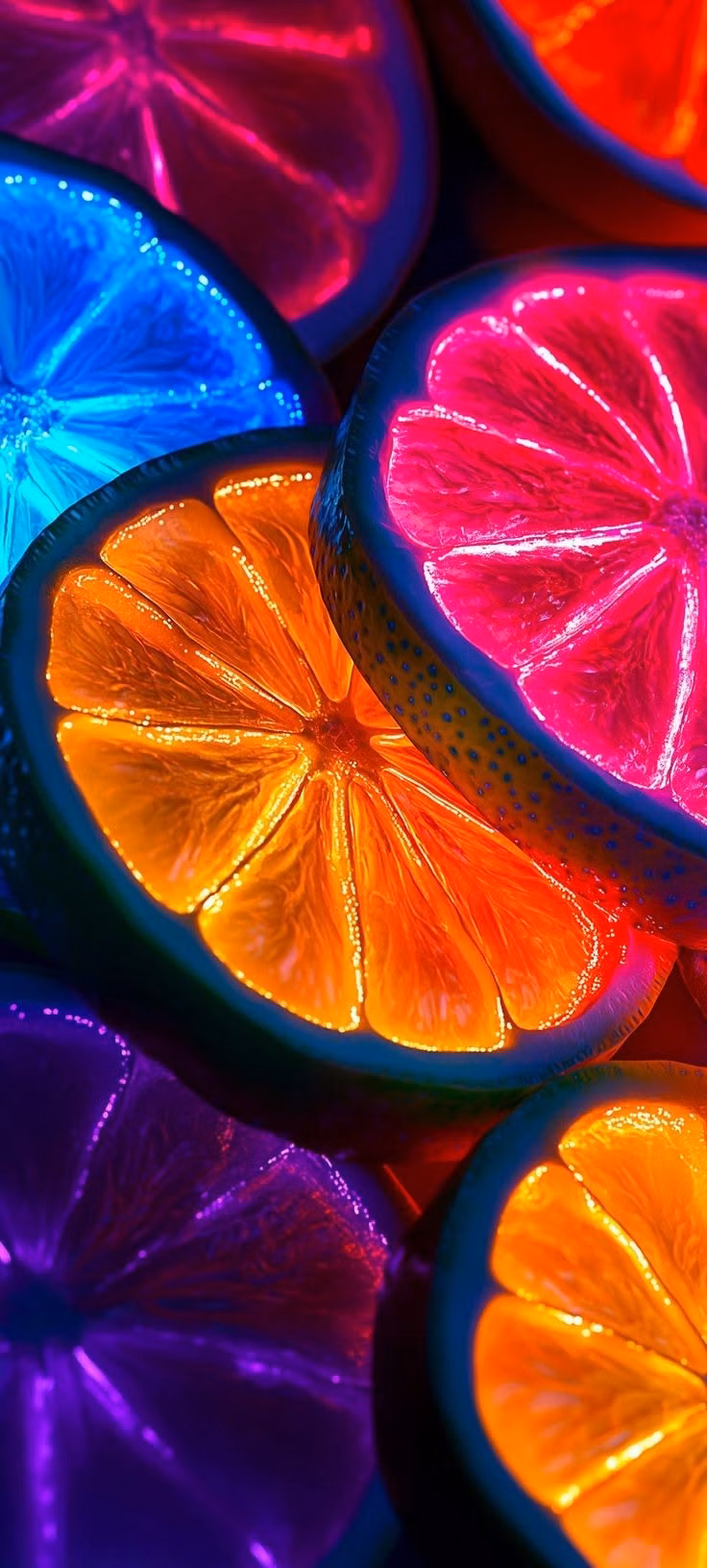 colorful fruit still life neon lighting photograph - 