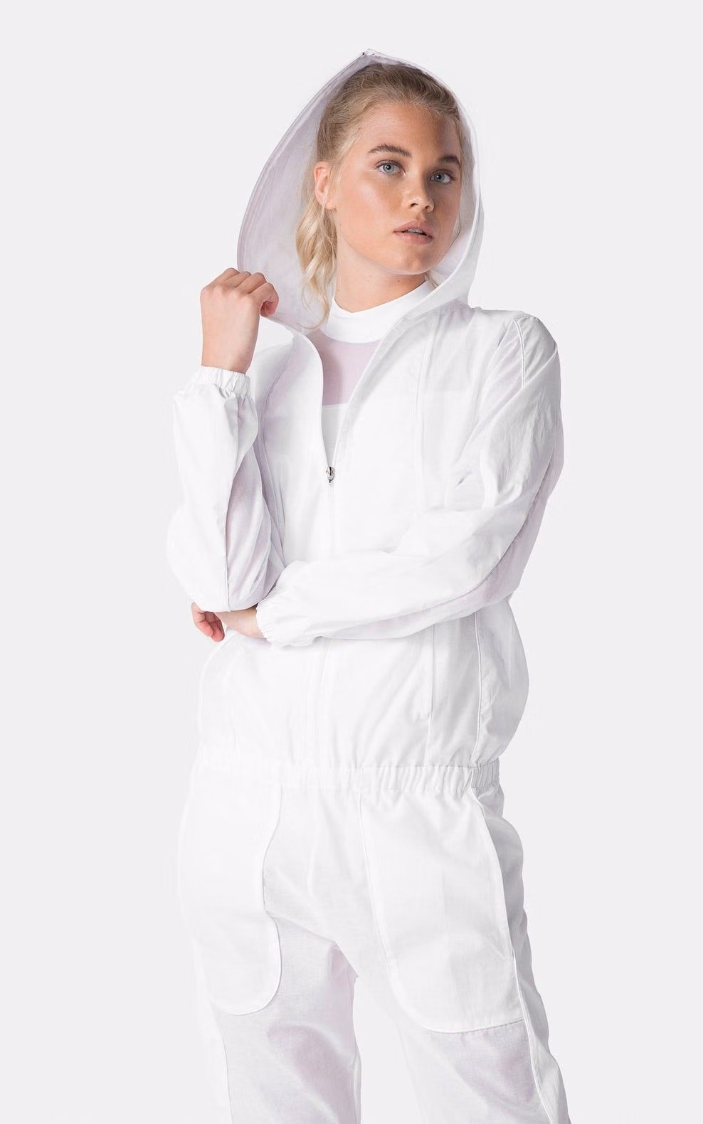 white technical protective suit studio photograph - 