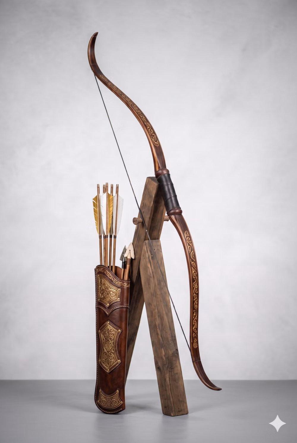 handcrafted wooden longbow detail photograph -