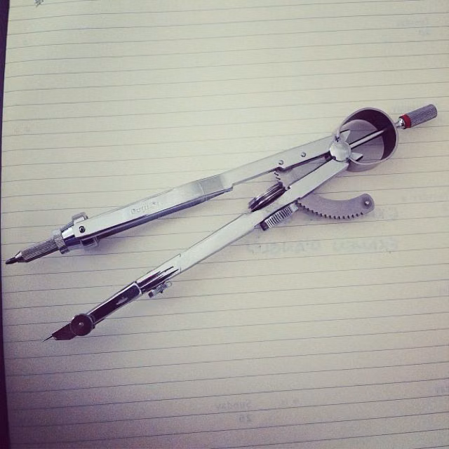 compass ruler geometry tools overhead photograph - My Rotring compass