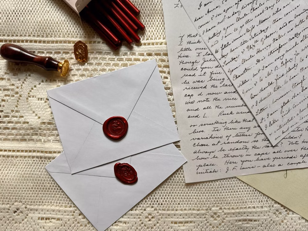 red wax seal antique letter macro photograph - red wax seal | wax sealed letters | lace | gold | antique | academia | vintage | cursive calligraphy | wax seal | red | wax sealed letter | gold | metal seal | antique | vintage | academia | rose | invitations | letter making | letter sealing | cursive letters | book | literature | academia | book worm | book lover | cursive handwriting | love letters | old letters | antique | vintage | writing | caligraphy