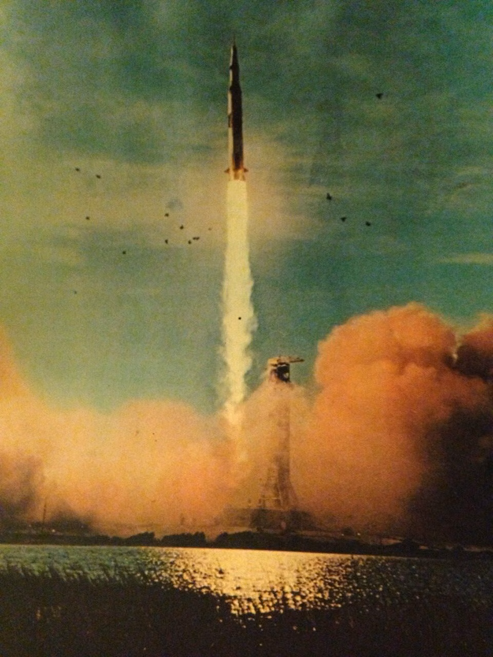 vintage rocket launch color photograph - Rocket