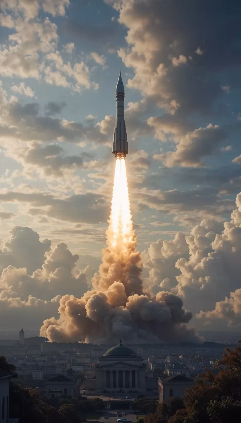 vintage rocket launch color photograph -
