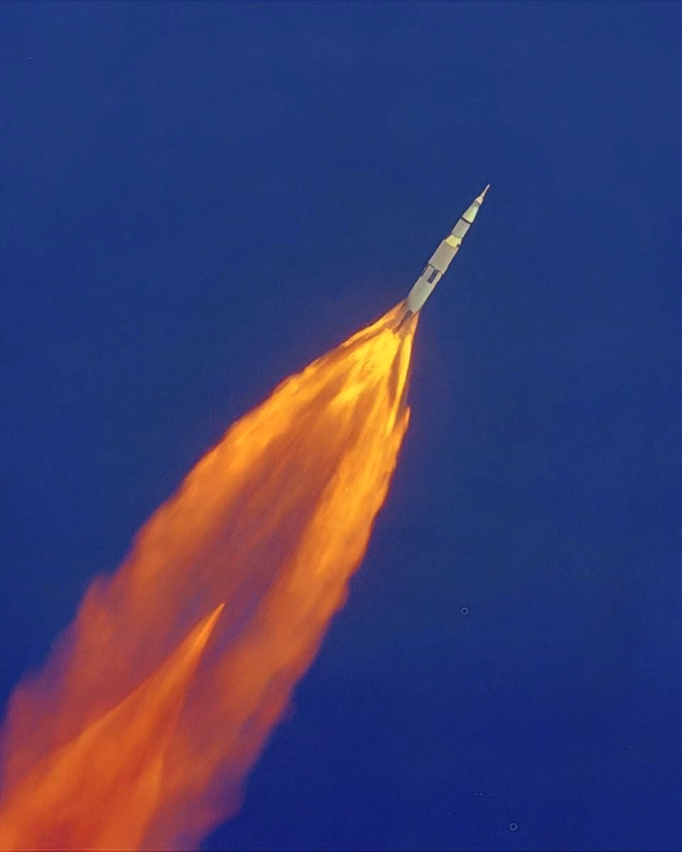 vintage rocket launch color photograph -