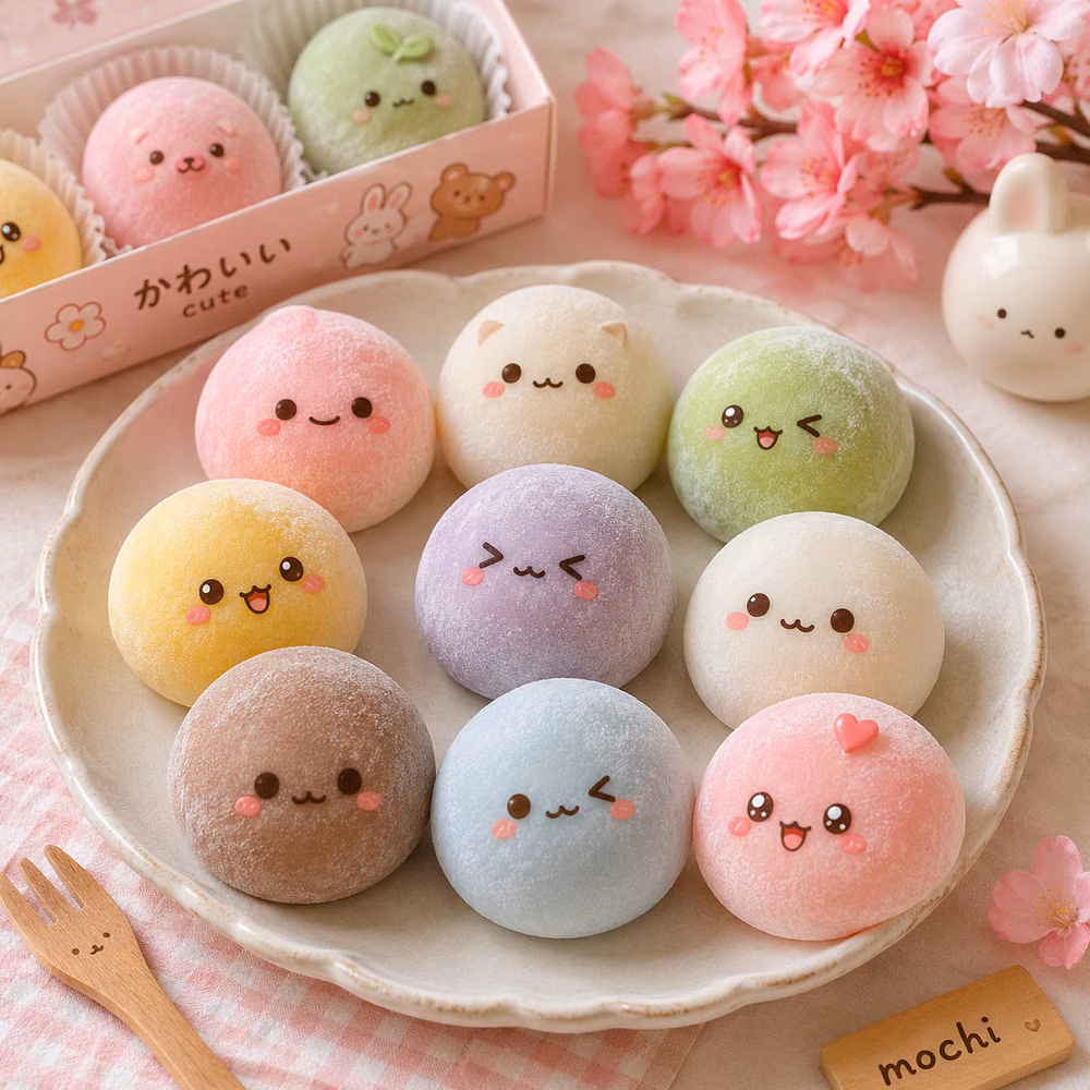 pastel mochi sweets overhead photograph - 