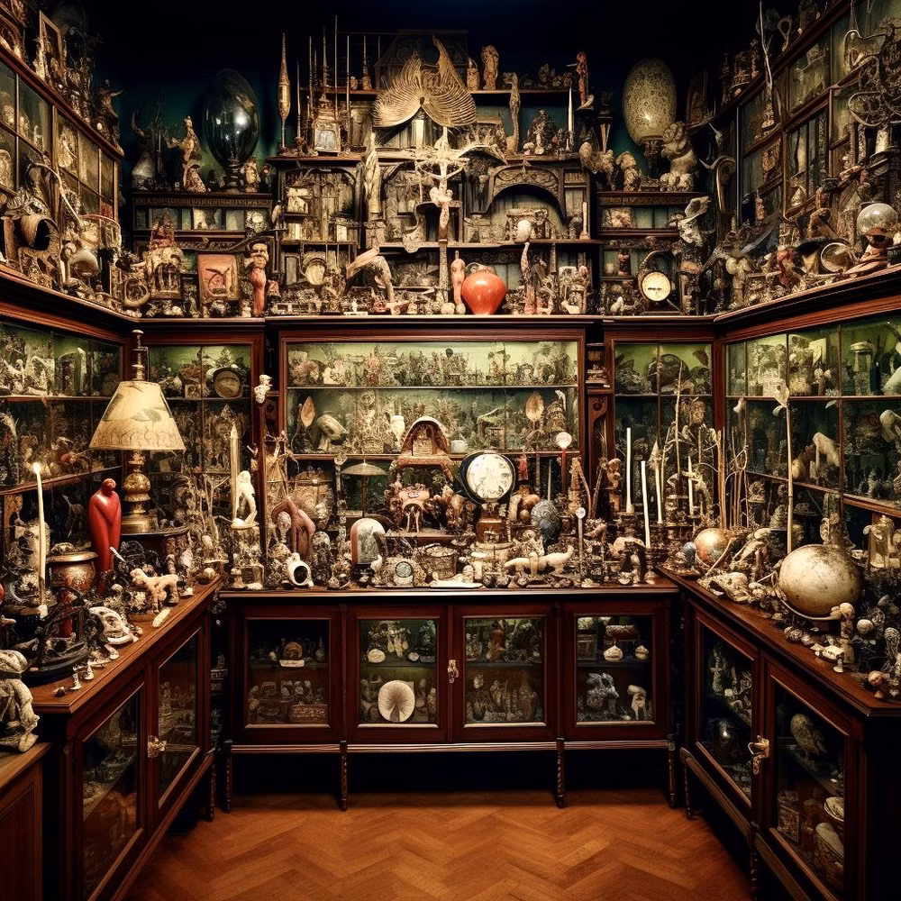 cabinet of curiosities dense collection photograph -