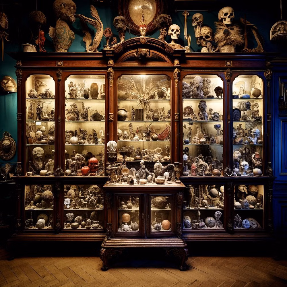 cabinet of curiosities dense collection photograph -