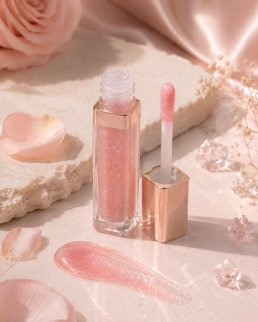 pink glitter lip gloss product photograph - lip gloss pink girl