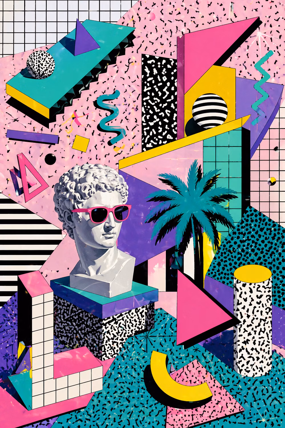 Memphis Design aesthetic - Loud, chaotic, and unapologetically bold—this is peak 1980s Memphis design. From neon geometric shapes and squiggle lines to that iconic black-and-white pattern clash, this aesthetic was never meant to be subtle. It was designed to stand out, break rules, and turn everyday visuals into statement art. The mix of pastel pinks, electric teal, and punchy yellows creates that unmistakable “New Wave” energy—somewhere between retro pop art and early MTV graphics. It’s messy. It’s playful. It’s iconic. If this made you pause mid-scroll, that’s exactly what Memphis design was built to do. Save this for bold design inspo 🎨 #memphisdesign #80saesthetic #retropop #graphicdesign #newwave #vintagedesign #colorfulart #80sstyle #postmodern #designinspo