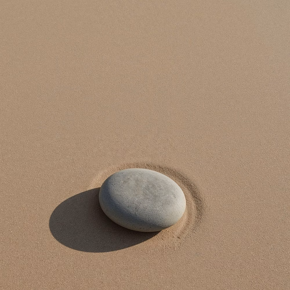 single stone on sand minimal photograph - Your Monday Reminder — Supported Grounded doesn’t mean stuck. It means supported. Let today be simple. One steady step at a time. What’s supporting you this week? #mindfulmonday #stayrooted #treesandleaves #wearthecalm #groundedliving #quietstrength #slowliving #minimalistnature #1tee1tree #naturewear