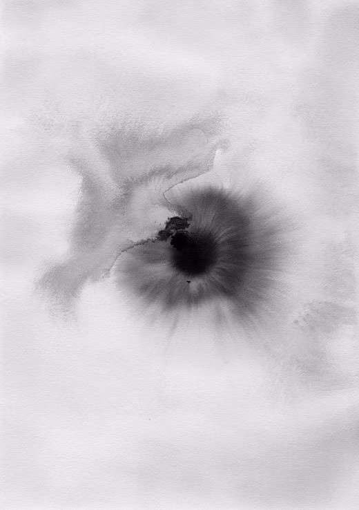 black ink wash on white paper photograph - Ink on wet paper