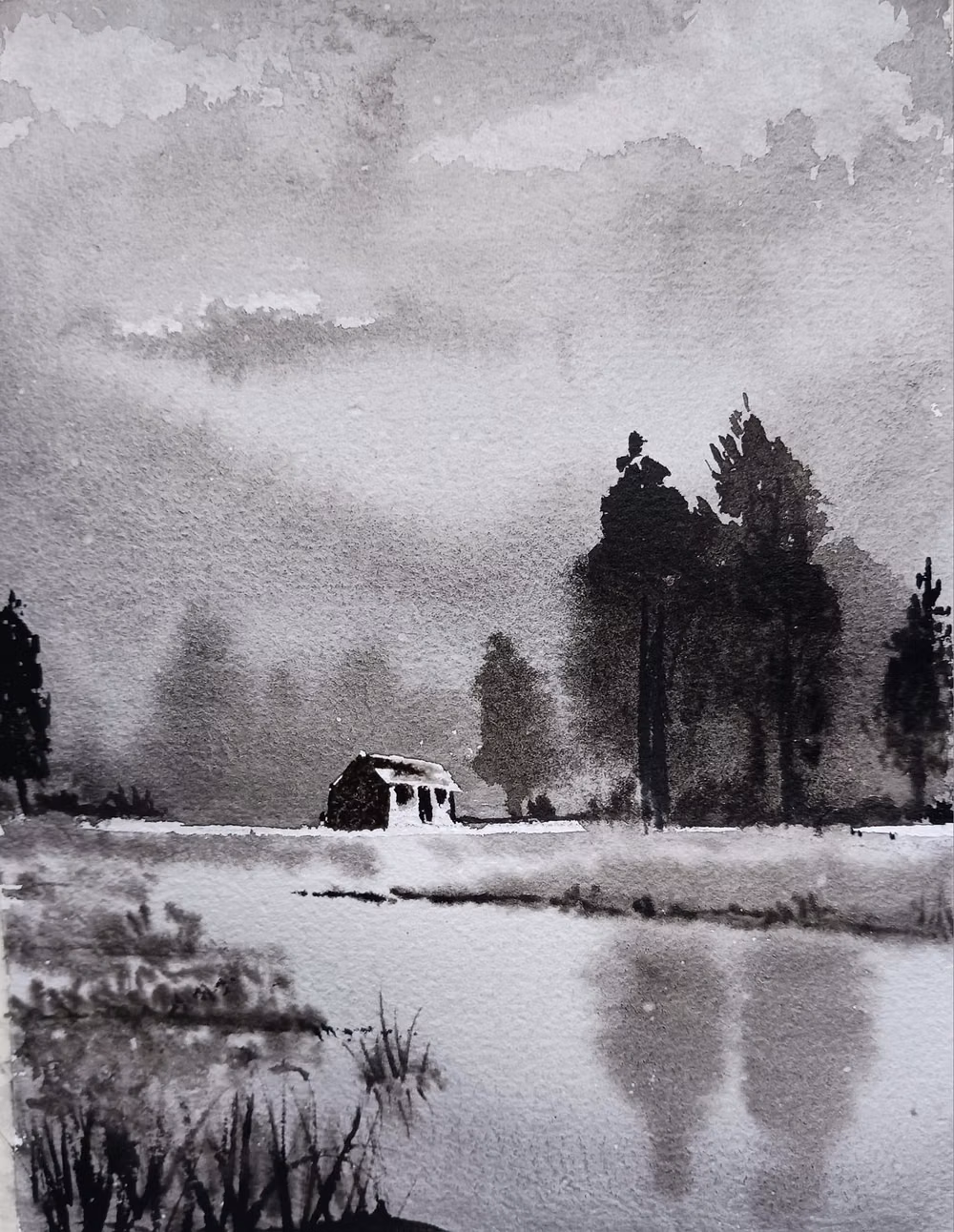 black ink wash on white paper photograph -