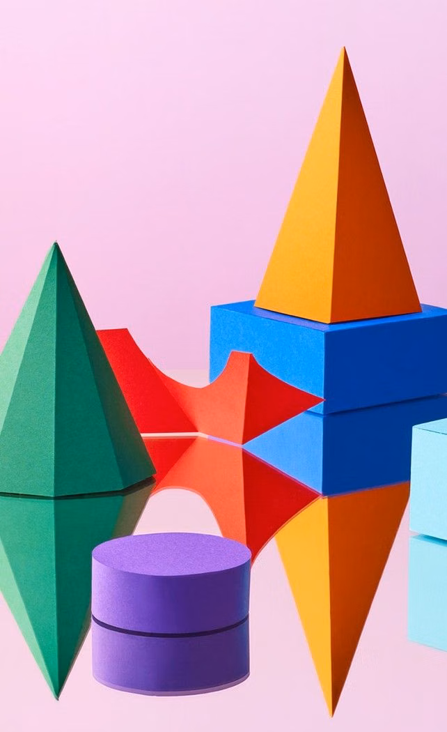 bright foam geometric blocks studio photograph - W_White