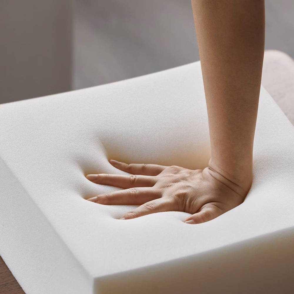 soft memory foam indentation close up photograph - Most sofas look good.
But what’s inside really matters.
At Loft Home, we don’t believe in shortcuts.
What you don’t see is exactly where we invest the most.
✨ Real premium down filling: soft, breathable, no fake blends
✨ High-resilience foam: supportive, bouncy, and made to last
✨ Imported Russian solid pine wood frame: strong, stable, reliable
✨ Thick manganese steel serpentine springs + webbing: for even support and better durability
✨ Hand adjusted by experienced craftsmen, fine tuning t...