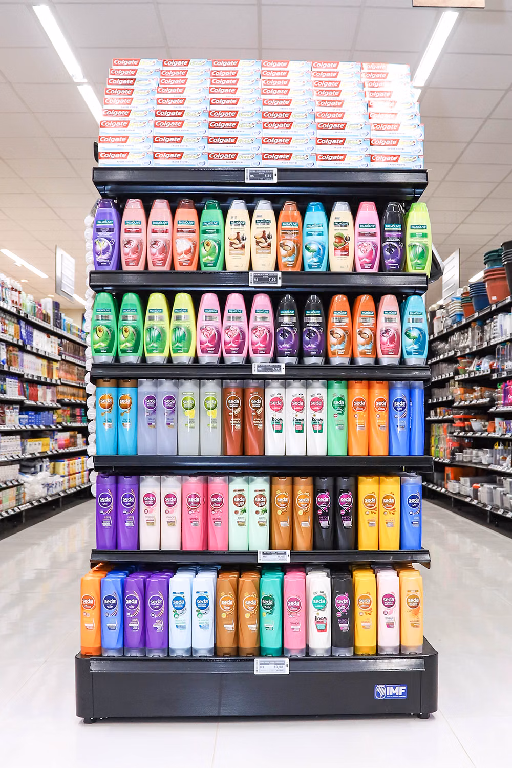 colorful supermarket cans shelf photograph -