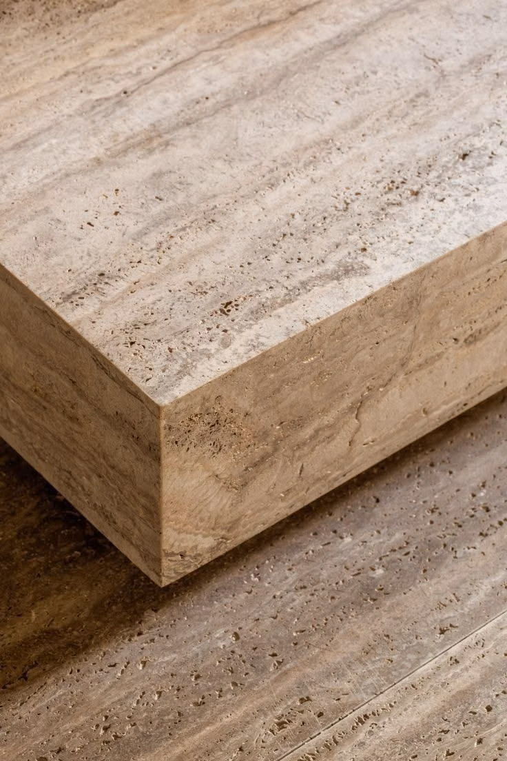 honed travertine slab close up photograph -