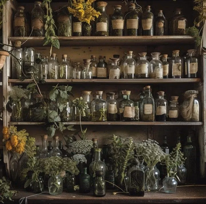 antique apothecary bottles herbs photograph - 
