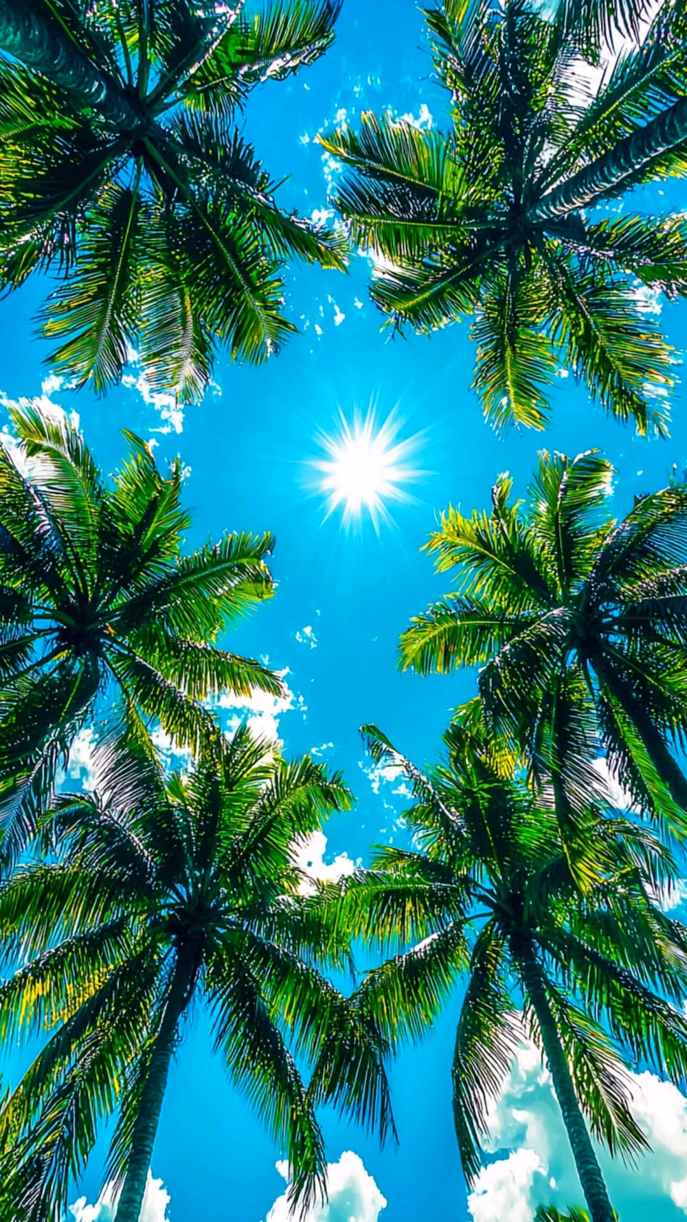 tropical palm against turquoise sky photograph -