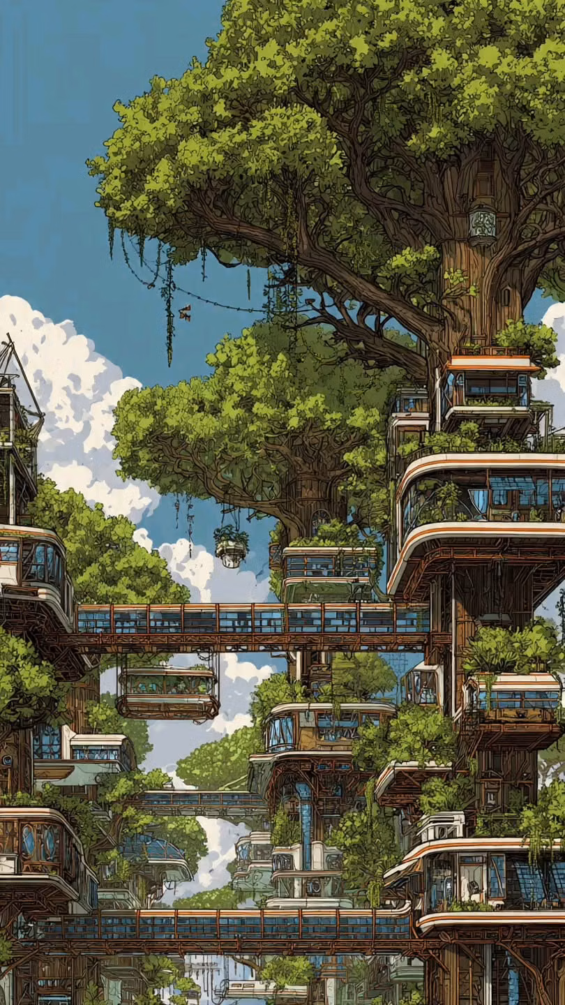 Solarpunk aesthetic - solarpunk #woods #city wallpaper #fantasy art #world map