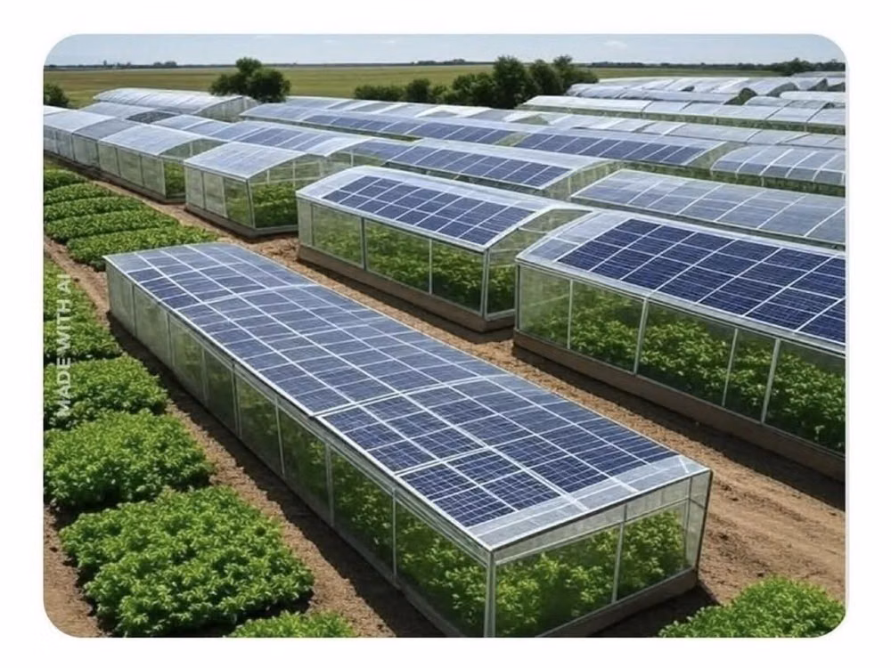 greenhouse with solar panels photograph -