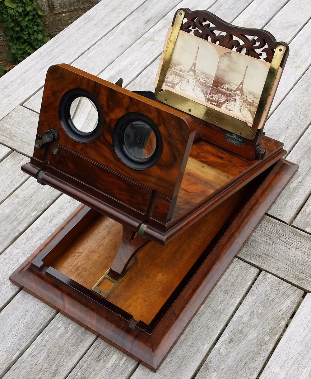vintage stereoscopic viewer photograph - walnut stereoscope graphoscope viewer