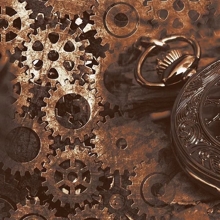 Steampunk aesthetic - Vintage Steampunk Pocket Watch & Golden Gears Panorama #steampunkart #vintagewatch #clockwork #panoramicmural #interiordesign #industrialstyle #largeformatprint #homedecor #sepiaart #designassets #mechanicalbeauty #wallmural