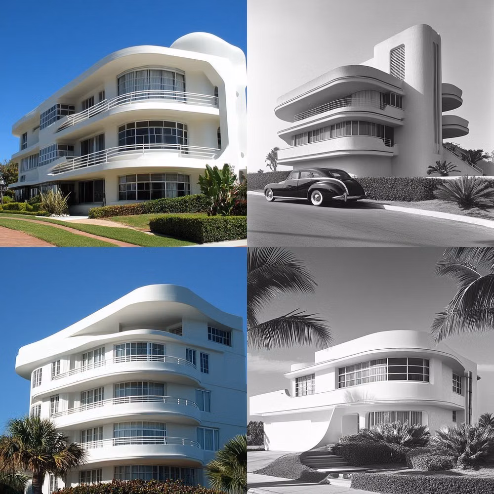 Streamline Moderne aesthetic - Streamline Moderne architecture style in Midjourney AI. Genres + Art Movements | Architectural Genres | Architectural style | **Streamline Moderne architecture** is a late style of Art Deco architecture and design that emerged in the 1930s. It is characterized by its emphasis on curving forms, long horizontal lines, and sometimes nautical elements. This architectural style was influenced by the aerodynamic designs of airplanes, ships, and automobiles, reflecting the era's fascination with spe...