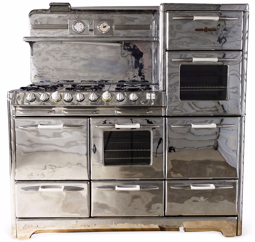 1930s chrome kitchen appliance photograph - Vintage chrome-finished stove